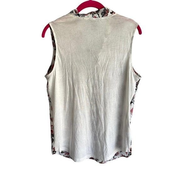 ANN TAYLOR Ivory Pink Floral Mixed Media Ladies Tie-Front Sleeveless Blouse, M - Picture 2 of 6